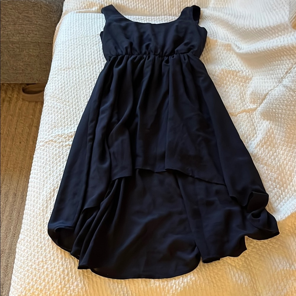 Navy blue high low dress with low back